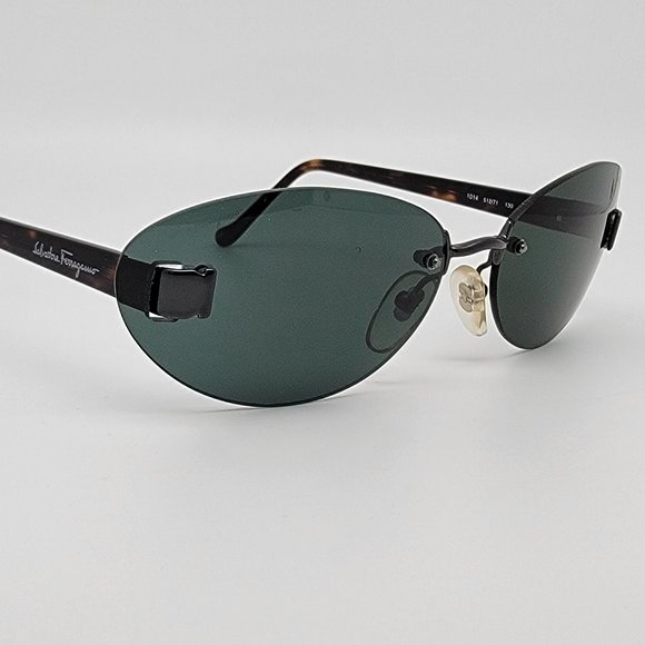 Salvatore Ferragamo 1014 512/71 Tortoise Frame Green Lens Rimless Sunglasses main image 4